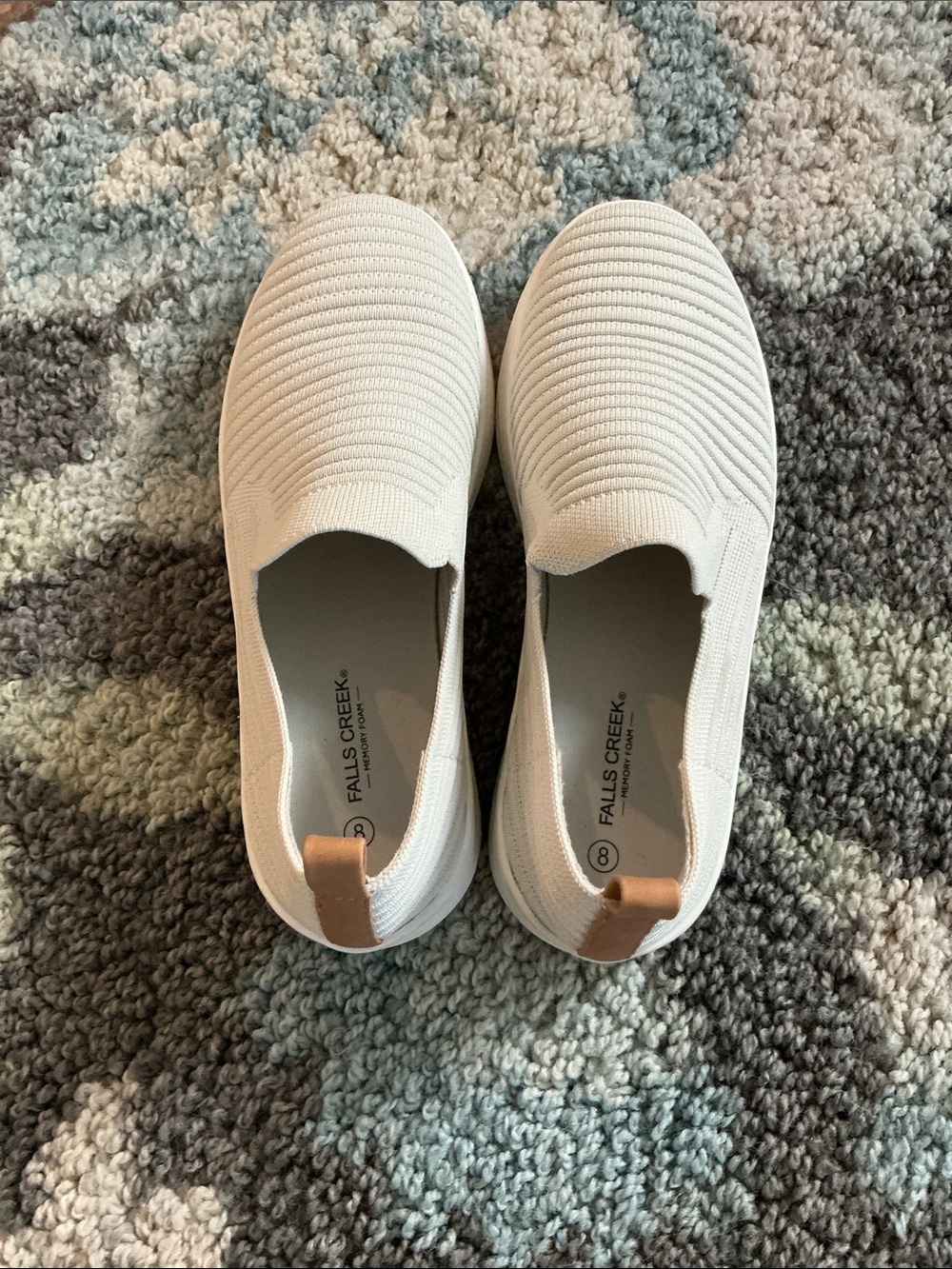 Falls Creek Slip-On Knit Sneakers in Off-White with Tan Pull Tab - Picture 3 of 6